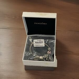 Authentic Pandora Sterling Silver 925 Bracelet With 8 Pandora Charms